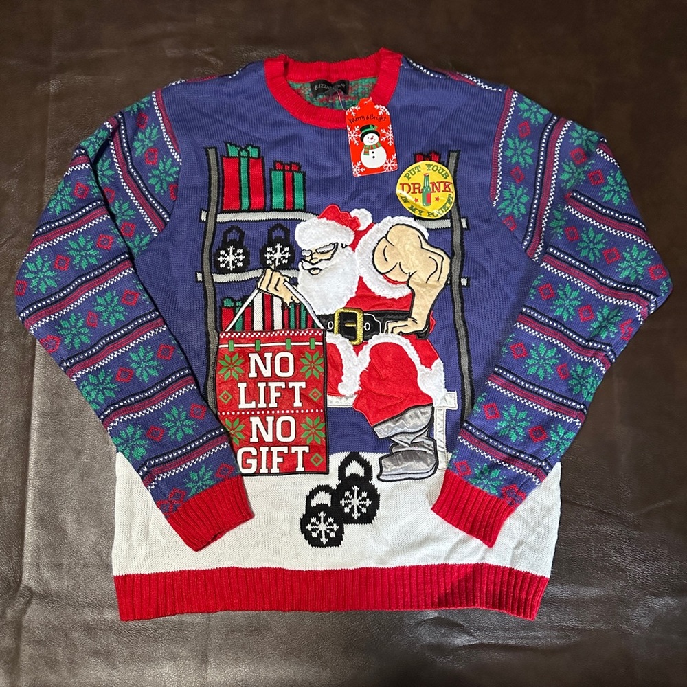 NWT Blizzard Bay Put Your Drink In My Pocket Santa Christmas Sweater - Size L